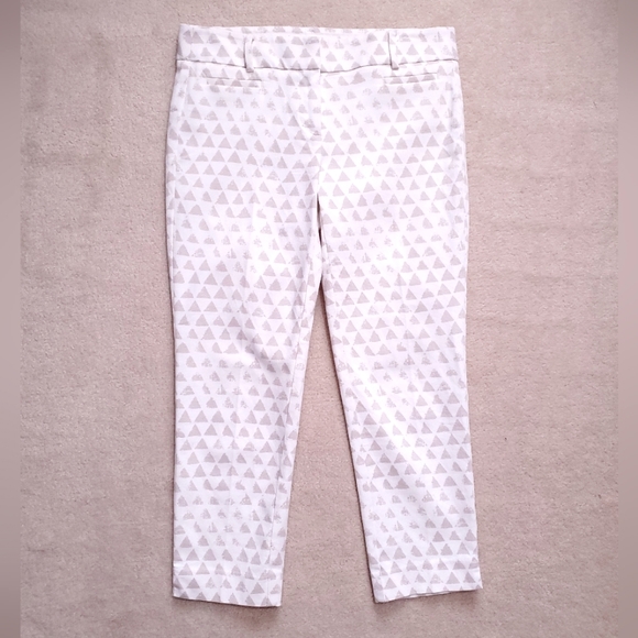 Loft ankle pants cream tan triangle print Marisa Rivera pant cotton 2 P 2 Petite - Picture 7 of 15